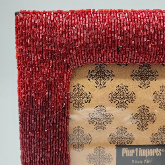 Pier 1 Imports Beaded Picture Frame 5" X 7" Red & Brown - Picture 2 of 13